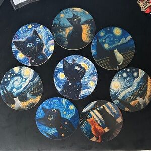 Starry Night Cat Coaster Set of 8